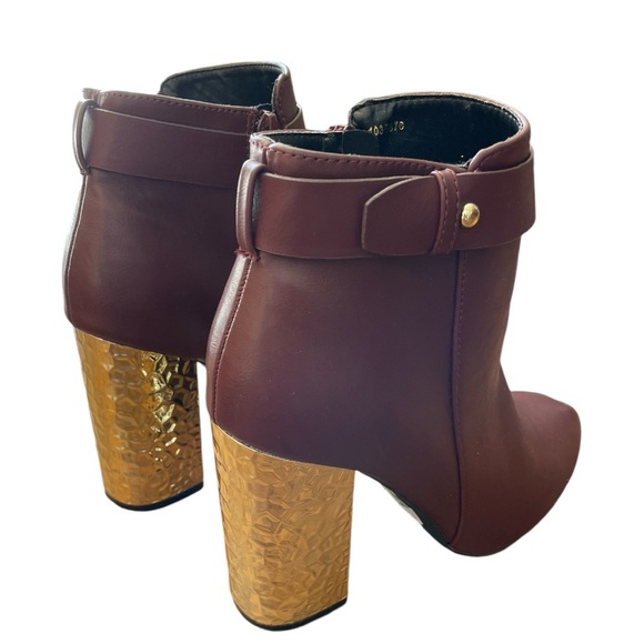 Charolette Russe Platform Ankle Boots Burgundy With Gold 4” Heels New No Box 8 - Picture 2 of 10